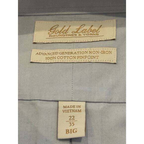 Gold Label Roundtree & Yorke Big & Tall No Iron Button Down Dress Shirt 22 x 35 - Picture 1 of 4